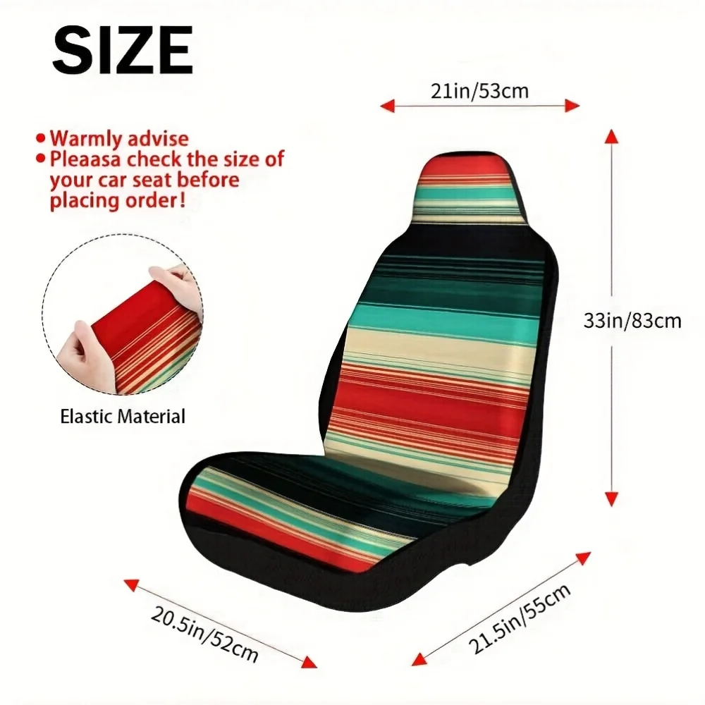2pcs Universal Car Seat Covers Set - Colorful Striped Design, Lightweight & Durable, Fits Compact Cars, Sedans, SUVs, Easy Insta