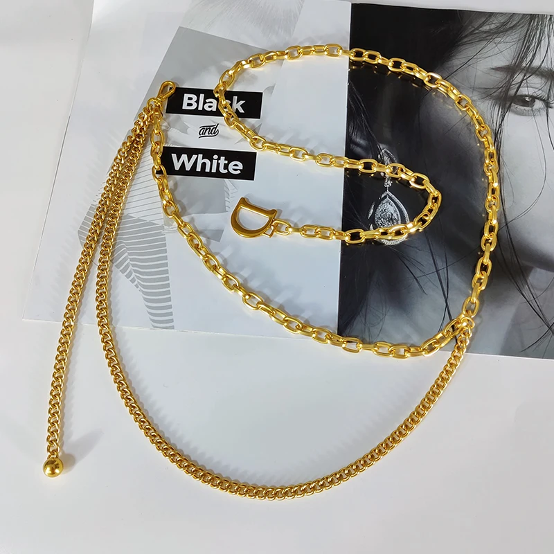 Gold Chain Belts For Women High Quality Luxury Brand Tassel Metal Corset Belt Ladies Waist Dress Cummerbunds Long Strap