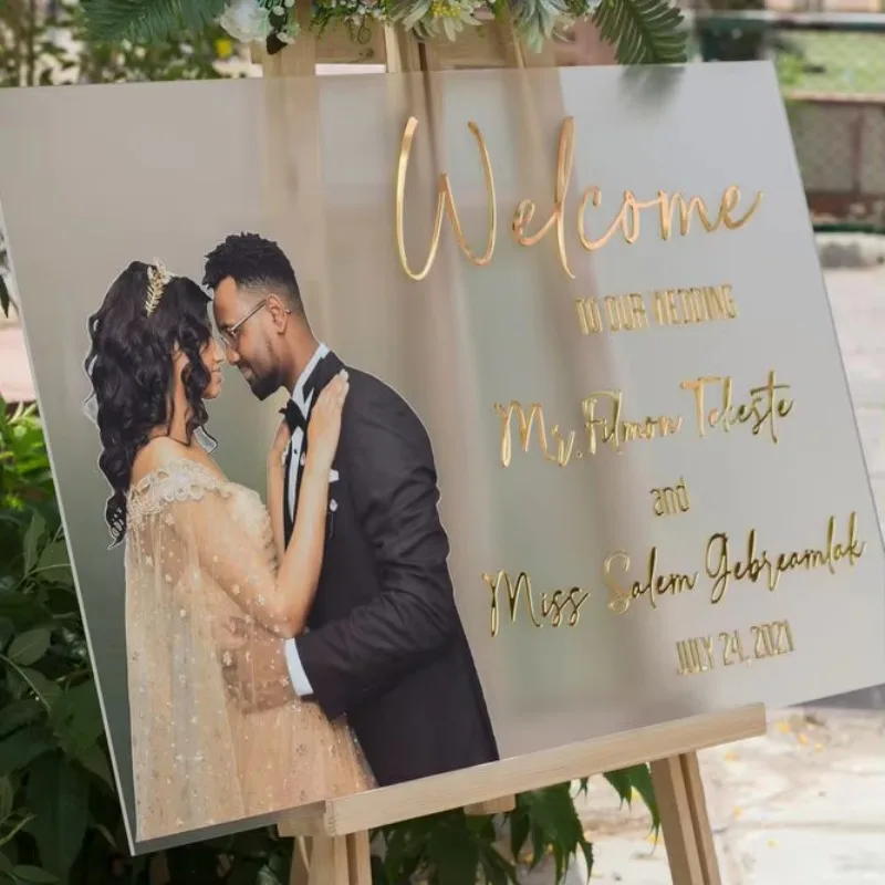 Acrylic Party Wedding Golden Mirror Name Wedding Signage Reception Decoration