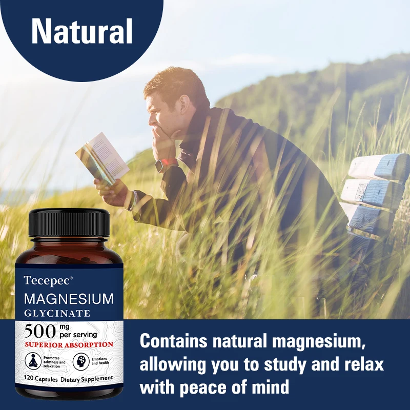 Magnesium Glycinate 500 Mg, 100% Chelated and Purified, for Calm and Relaxation, Emotional Well-being, Non-GMO and Gluten-free