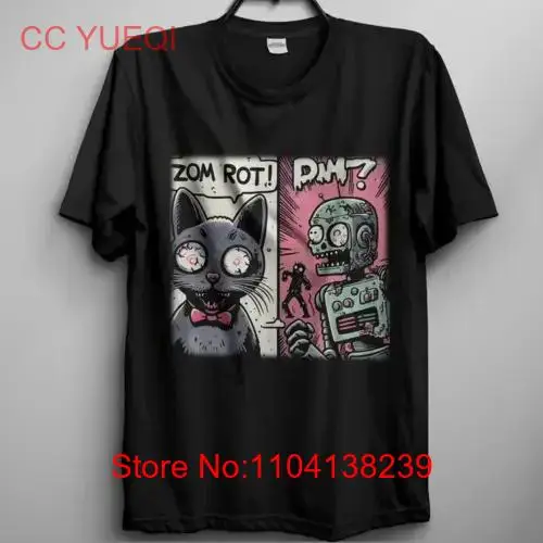 Zombie Cat And Robot Fun Comic T Shirt For All Seasons Holiday long or short sleeves