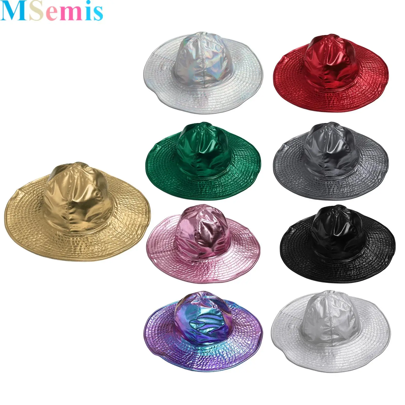 

Metallic Wide-brimmed Hat Gloss Women Fashion Big Brim Hat Costumes Accessories Photo Shot Props for Vocation Daily Wear