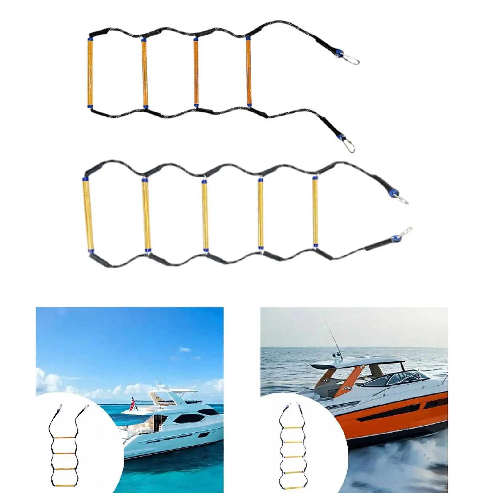 Climbing Ladder Heavy Duty High Strength Sturdy Lightweight with Hooks Outdoor Ladder for Inflatable Boat Yacht Canoeing