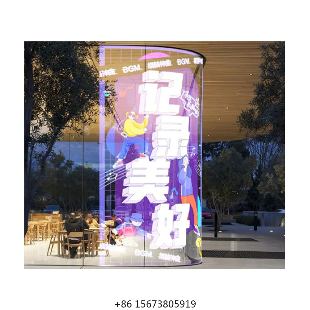 

High Brightness Light and Thin Glass Curtain Wall Displays Indoor Transparent Adhesive LED Film Screen