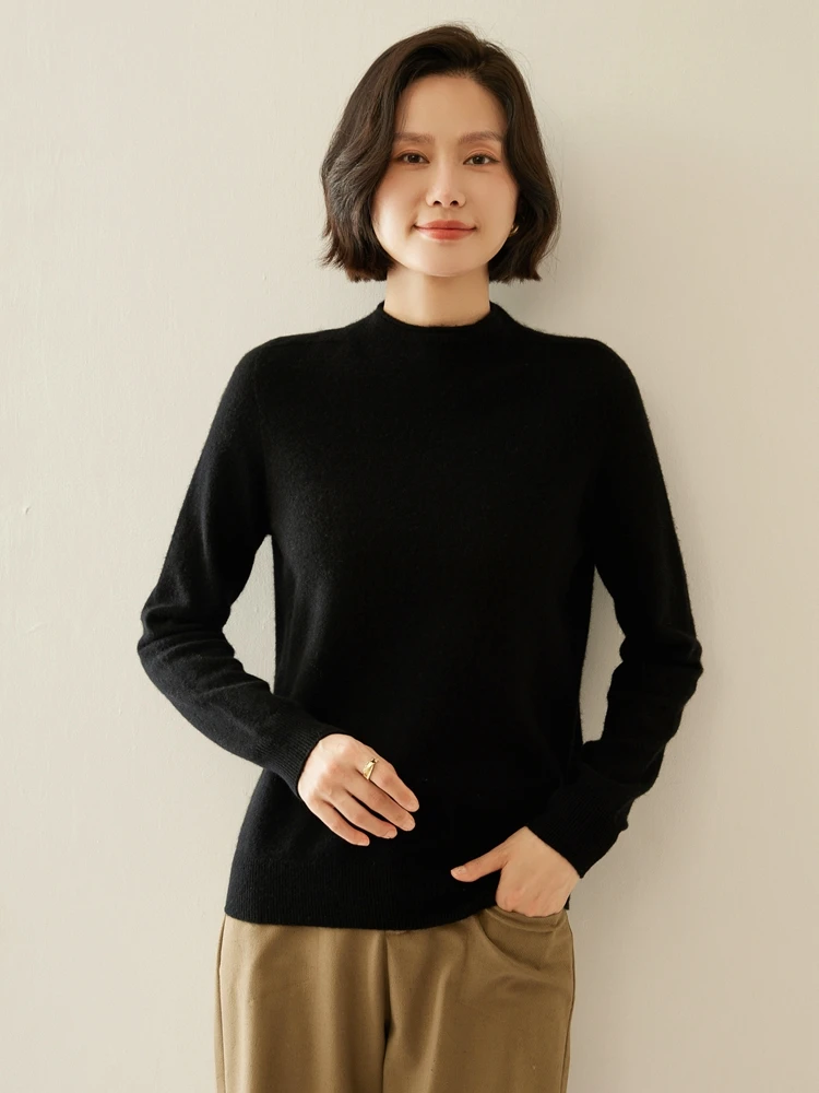 Aliselect المرأة أسفل البلوز سترة الكشمير المعنقة الخريف الشتاء الأساسية وهمية الرقبة عادية بسيطة 100% الكشمير تريكو الملابس