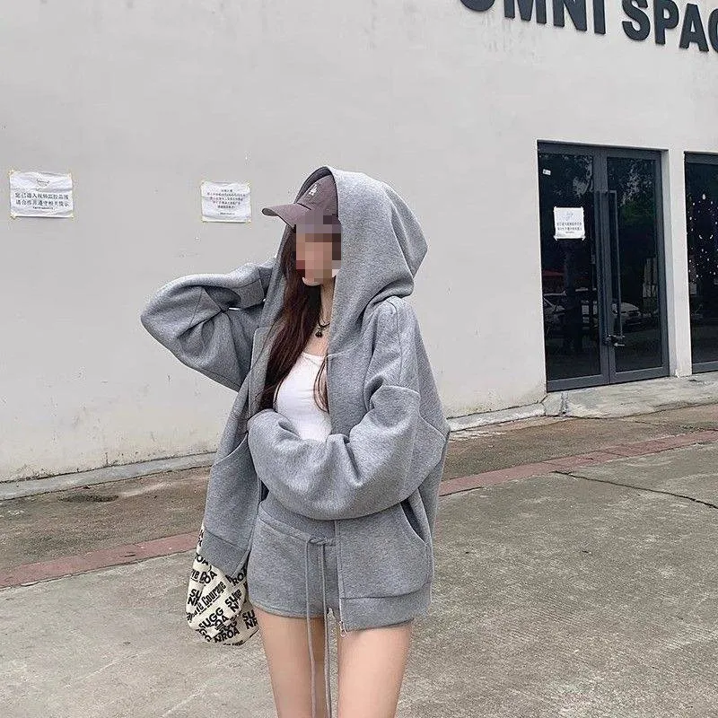 

Women's Autumn Zip-Up Hoodie Long Sve Sweatirt 2-Piece Set Cotton Collar Irregular Hem Dr Casual Country Sle