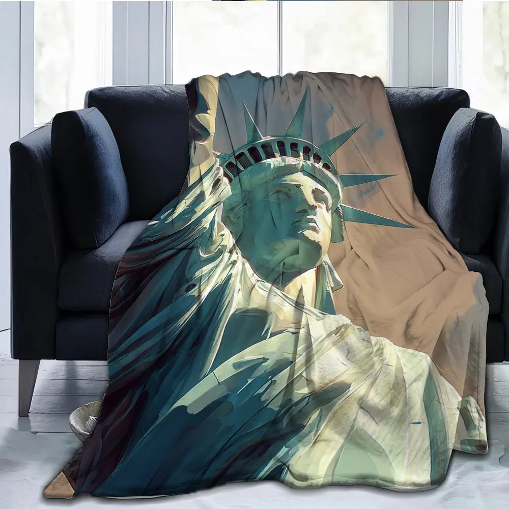 Statue of Liberty design Flannel printed blanket suitable for all seasons suitable for living room office sofa and travel