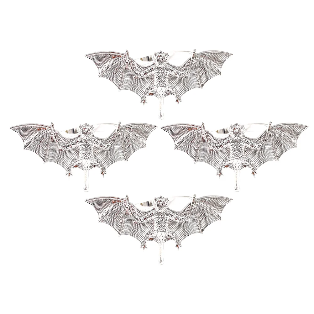 

4 Pcs Bat Napkin Buckle Spooky Buckles Rings Holder Spider Holders Black Party Alloy