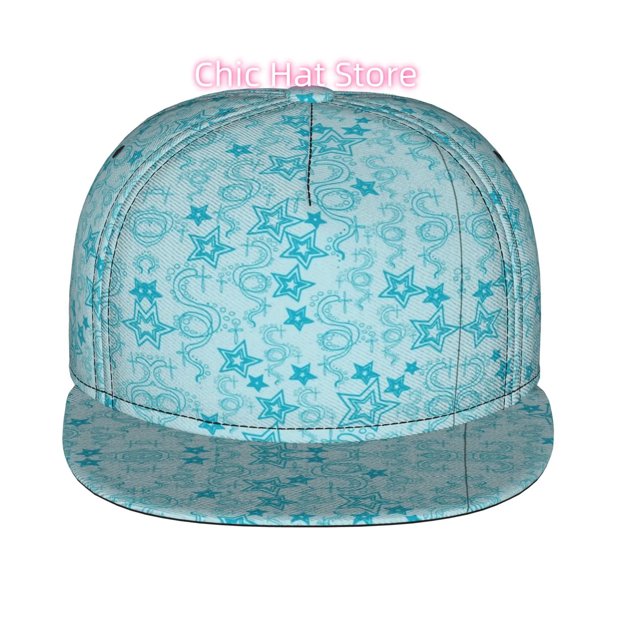 1pc Cyan Starry Swirls Fully Printed Hip-hop Caps, Baseball Caps, Stylish Flat-brimmed Baseball Cap Trucker Cap Unisex Baseb