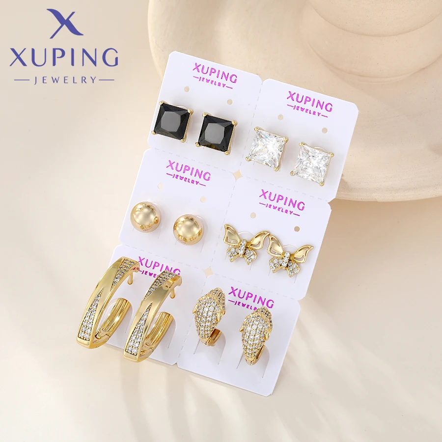 Xuping Jewelry Trendy New Fashion Copper Alloy Mixed Earrings Group Light Gold Color for Women Jewellery Gift