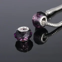 10PCS/Lot Wholesale Purple Faceted Glass Beads Crystal Big Hole Charms Fit European  Style Bracelets and Necklaces