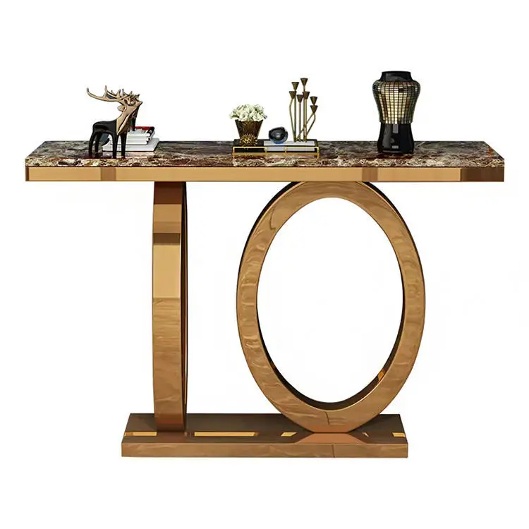 Light luxury rock slab entrance table Stainless steel titanium marble  Modern simple rock slab  End view table