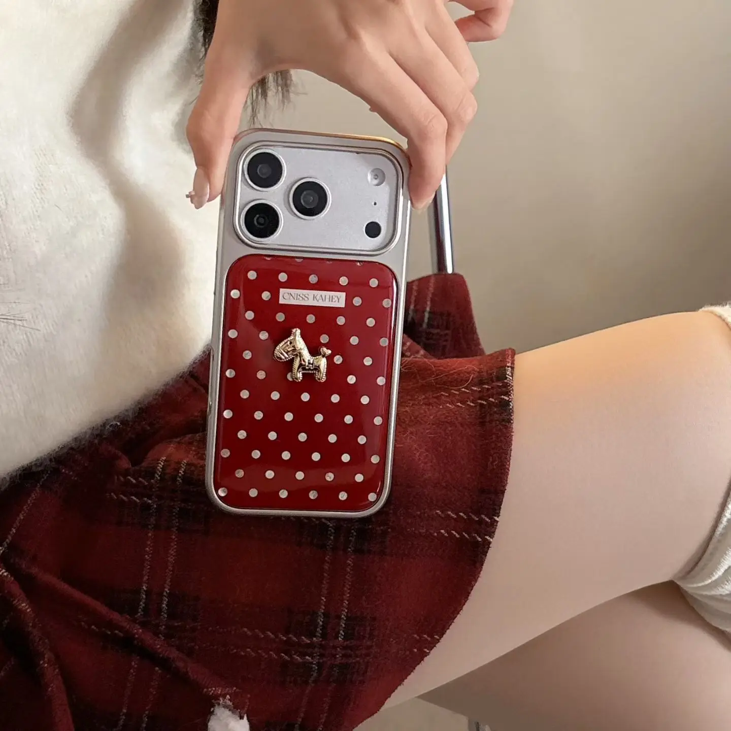 Korean INS Electroplating Red Dots Chic Little Pony Phone Case for iPhone 17 16 15 14 13 Pro Max Plus Back Cover