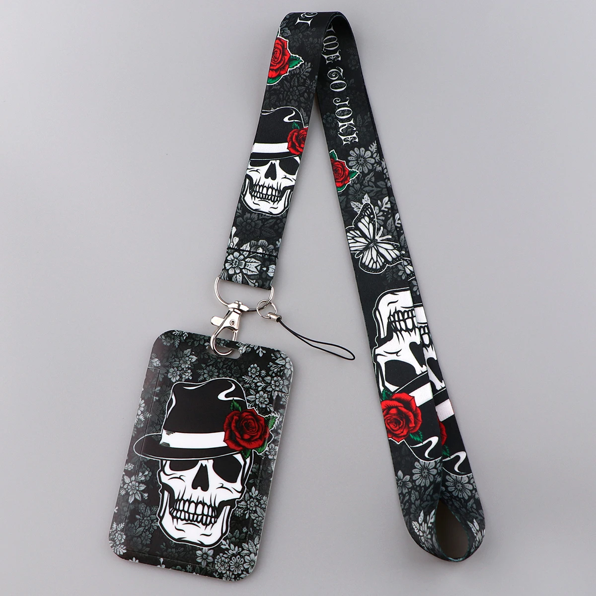 Halloween Skull Rose Punk Gothic Lanyard Card Holder Neck Strap for Key ID Card Phone Straps Badge Holder DIY Hanging Rope