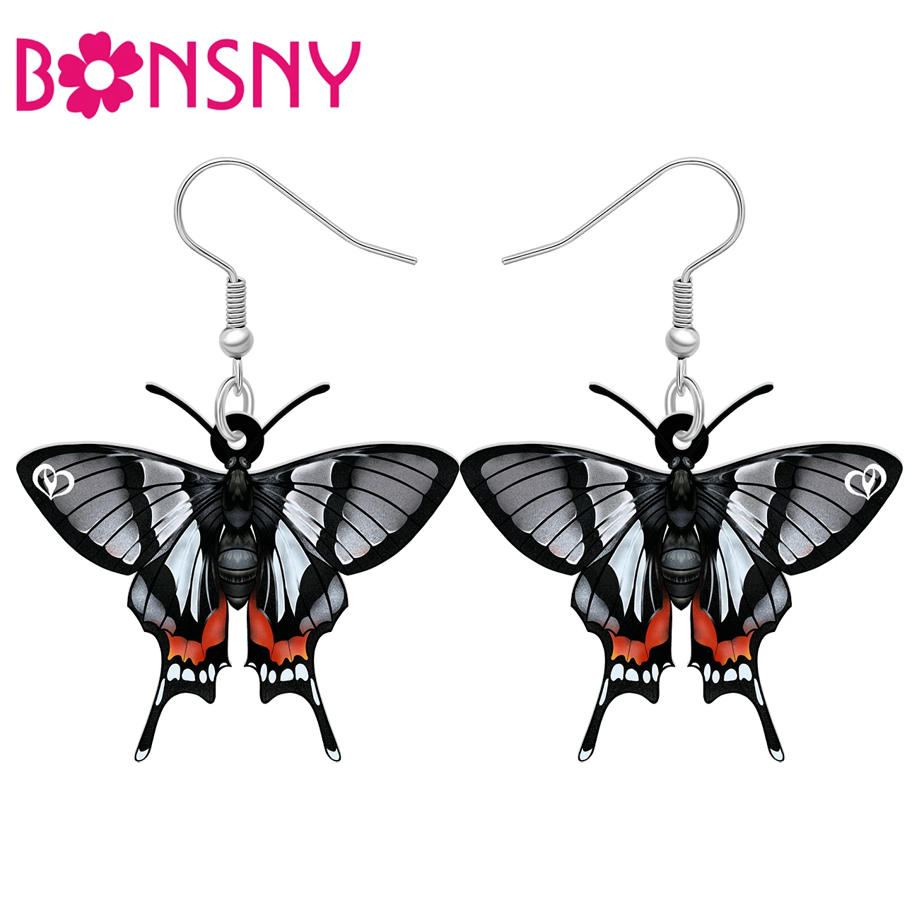 BONSNY Acrylic Grey Limenitis arthemis Butterfly Drop Dangle Earrings Spring Summer Jewelry Gifts For Women Girls Kids