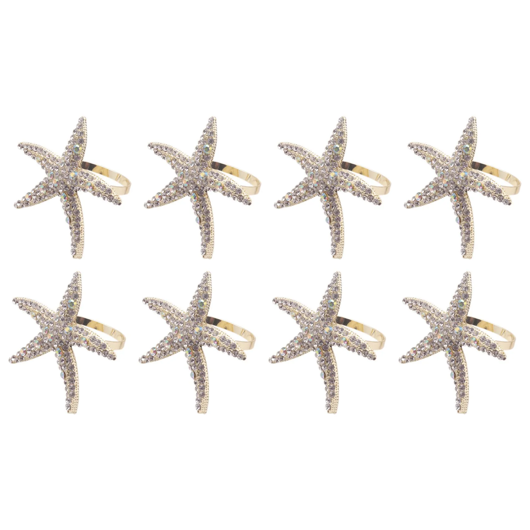 Exquisite-8 Pack Crystal Starfish Napkin Rings,Rhinestone Napkin Ring Napkin Holders For Wedding Party, Beach Table Decor