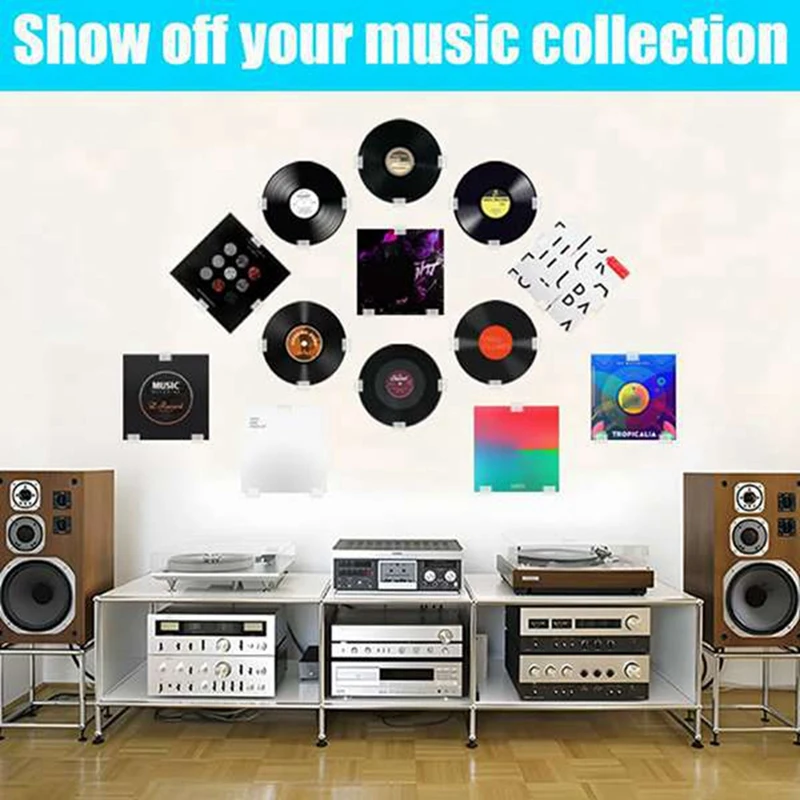 Clear Vinyl Record Display Shelf Wall Mount, 24Pcs Self Adhesive Acrylic Album Record Wall Display Holder Record Hanger-WMAN