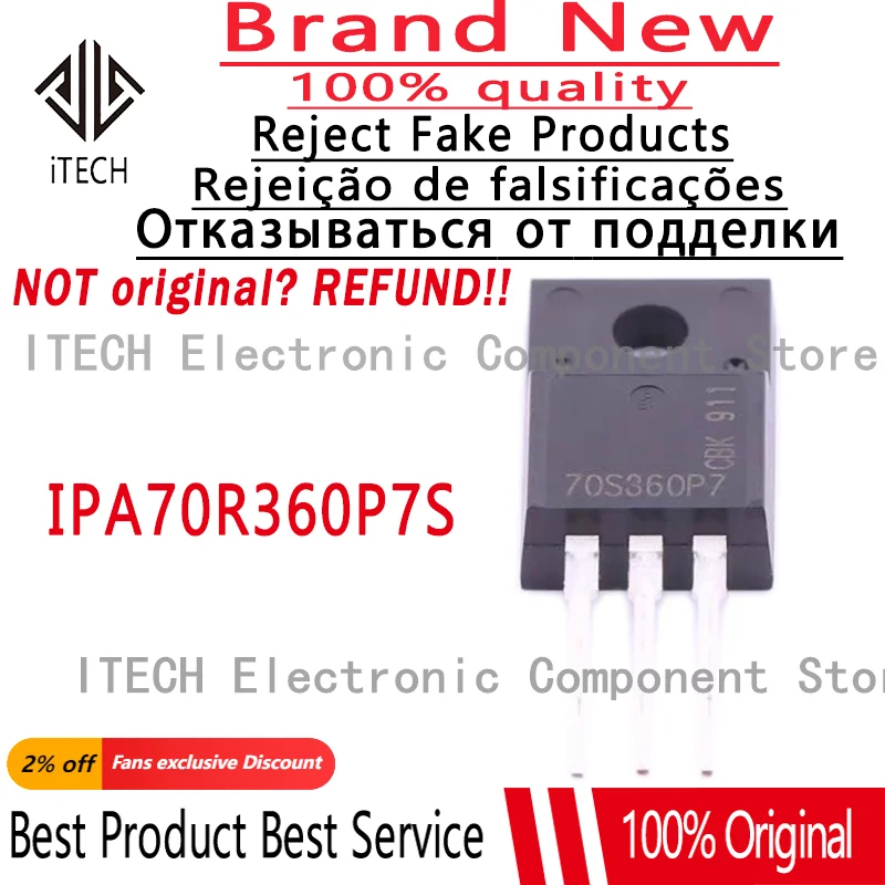 10pcs/lot Original 70S360P7 MOSFET 700V 12.5A 26.4W N-Channel High Power Transistor IPA70R360P7S TO220F 100% New and Genuine