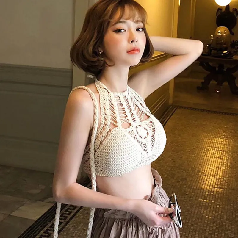 

Sexy Hollow out Backless Crop Top Women's Sleeveless Vest Summer New Style Slim Fit Hanging Neck Outerwear by Popular Broadca...