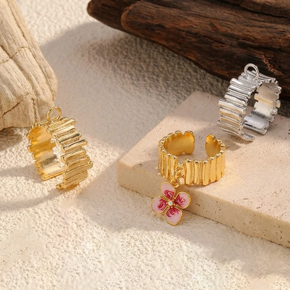 1 Stück 18K Vergoldeter Fingerring mit Öse, Schmuckherstellungszubehör, Unregelmäßiger Streifen-Offener Ring-Basis, DIY-Zubehör – Detail 1