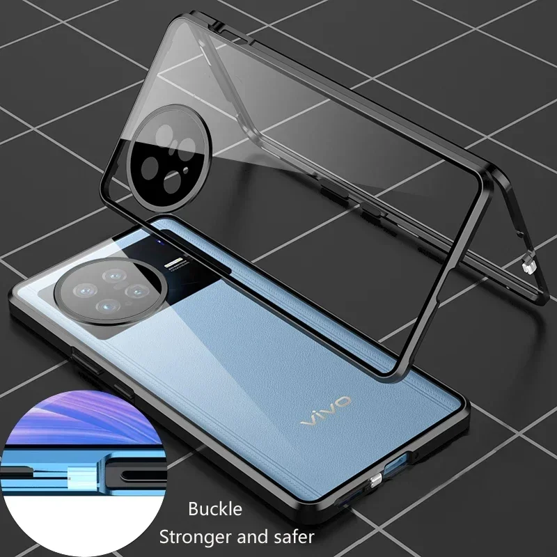 

Metal Double Sided Glass Snap Lock Case 360 Full Protection Case for IQOO Neo 10 10R Z10X Z9X Z9 Lite 5G Lens Phone Cover Shell