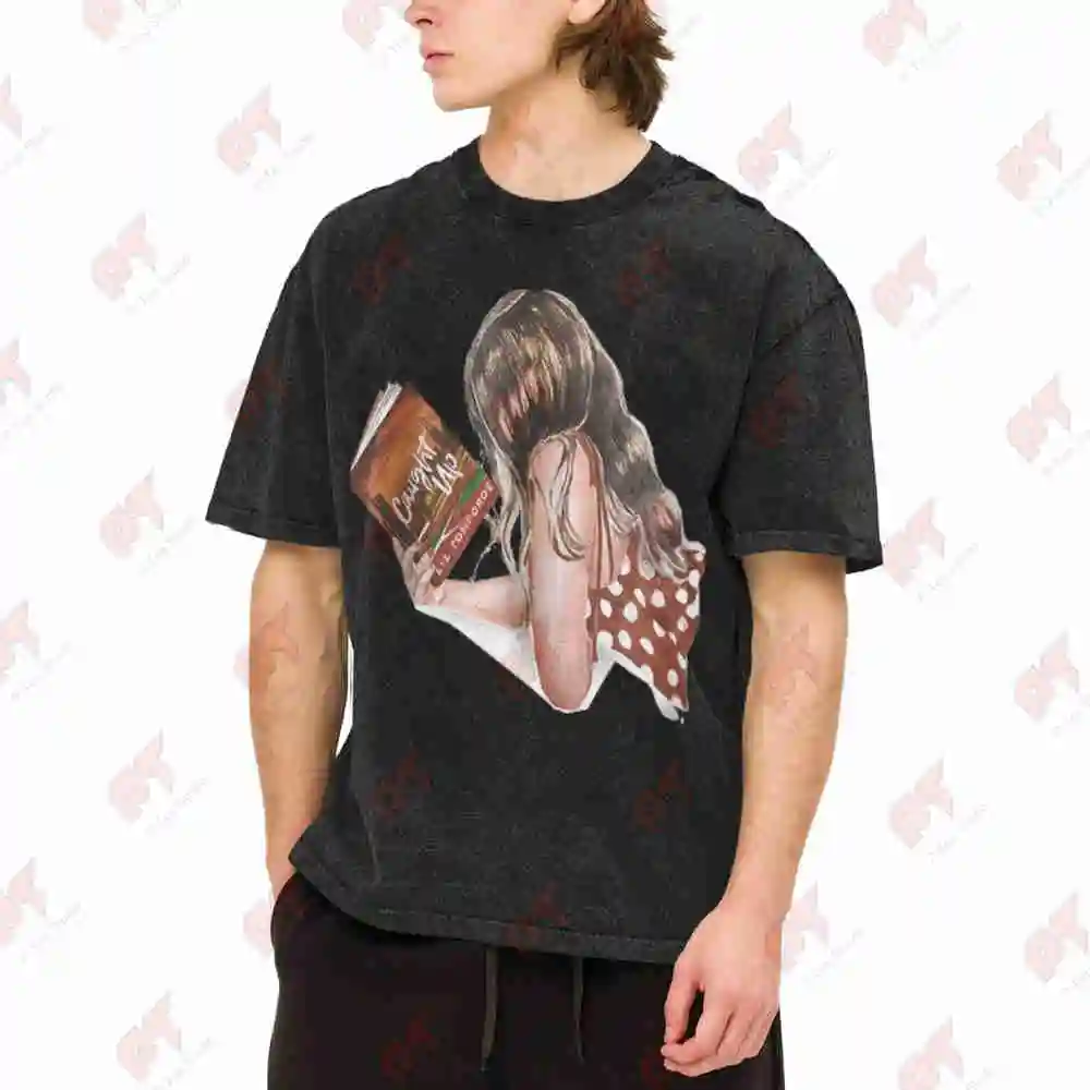Caught Up Book Boyfriend Fit Vintage Washed Tee Pure Cotton T-Shirt