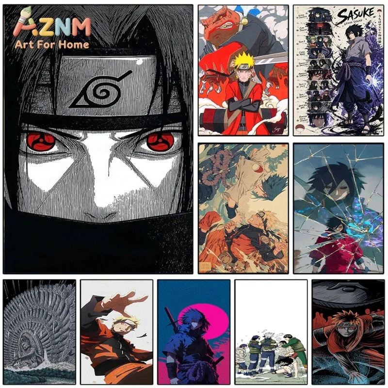 Naruto Canvas Wall Art Sharingan Itachi Close Up Anime Print Ninja Character Collage For Teen Boys Bedroom Gaming Unframed