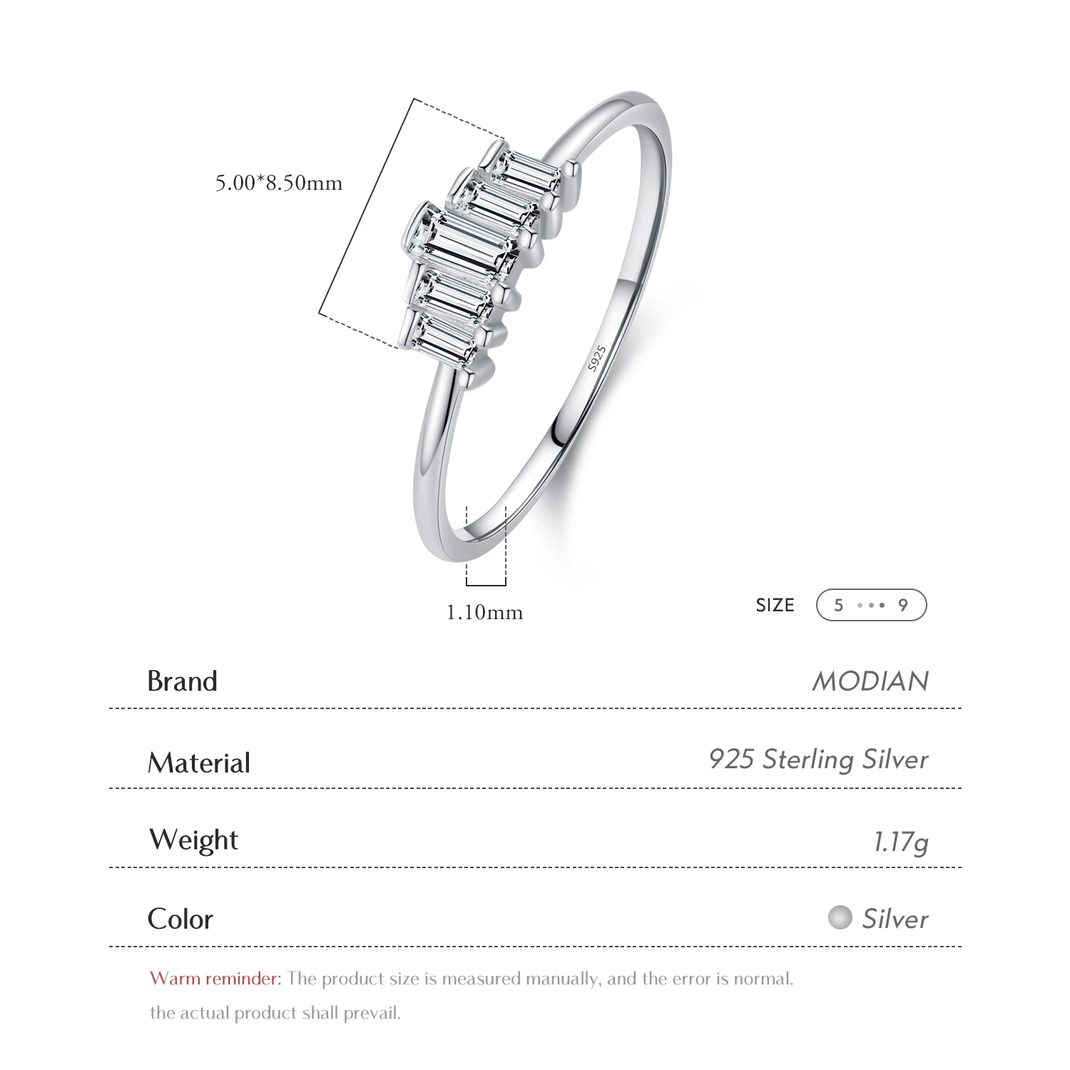 MODIAN 925 Sterling Silver Crown Clear CZ Simple Finger Ring Fashion Stackable White Gold Plated Jewelry For Women Gifts