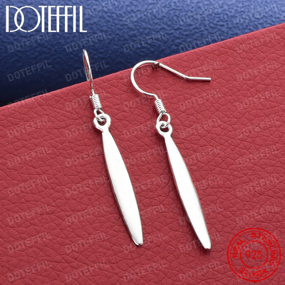 925 Sterling Silver Exquisite Glossy Strip Earrings Women Fashion Wedding Party Gift Jewelry Accessories