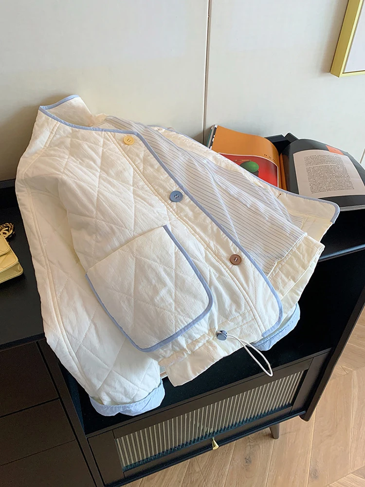 

Ретро-куртка в корейском стиле из легкого хлопка с ромбовидным узором, круглым вырезом и застежкой на одну пуговицу для мужчин и женщин