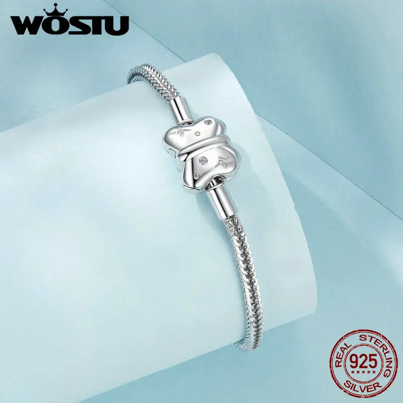 WOSTU Original 925 Sterling Silver Bowknot Basic Bracelet Zircon Plated White Gold For Women Birthday Party Gift Fine Jewelry