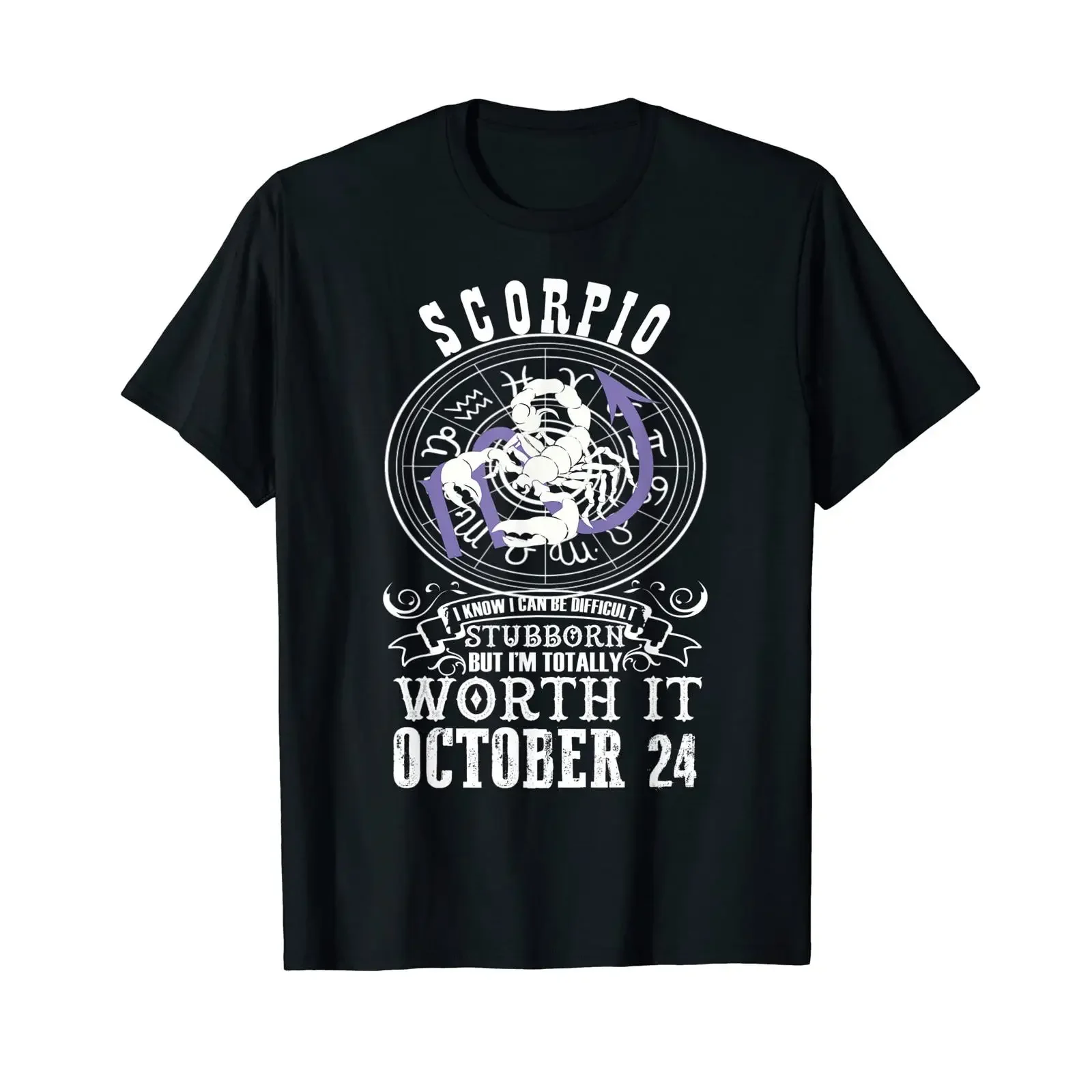 Camiseta Vintage Skorpion 24 Oktober Horóscopo Signos Astrologia Escudo Aniversário com Estampa Lavada para Uso Diário