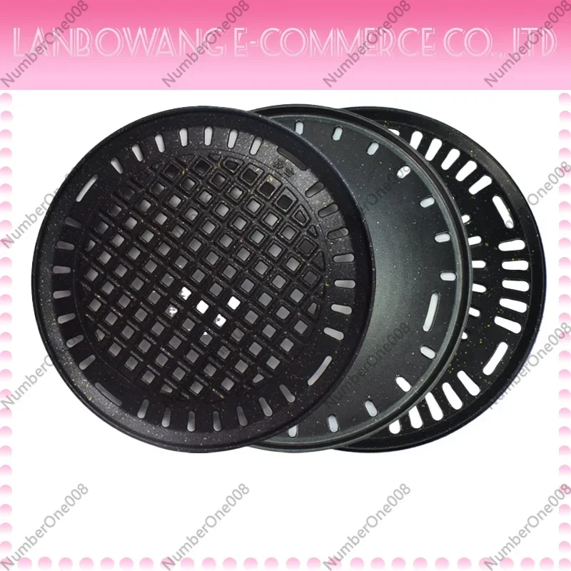 Korean Charcoal Grill Commercial Cast Iron BBQ Grill Pan, Portable Non-Stick Stone Coated Round Hollow Smokeless for Home