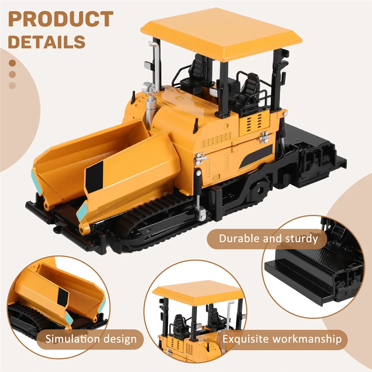 Alloy Diecast Paver Machine Paving Asphalt Highway Construction Truck 1:40 Engineering Vehicle Model Dekoracja Zabawki dla dzieci, żółty