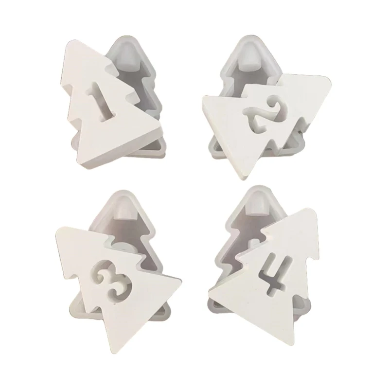 652F Pack of 4 Silicone Concrete Candlestick Molds Christmas Tree Hollow Number Shape Candle Base Moulds Silicone Texture