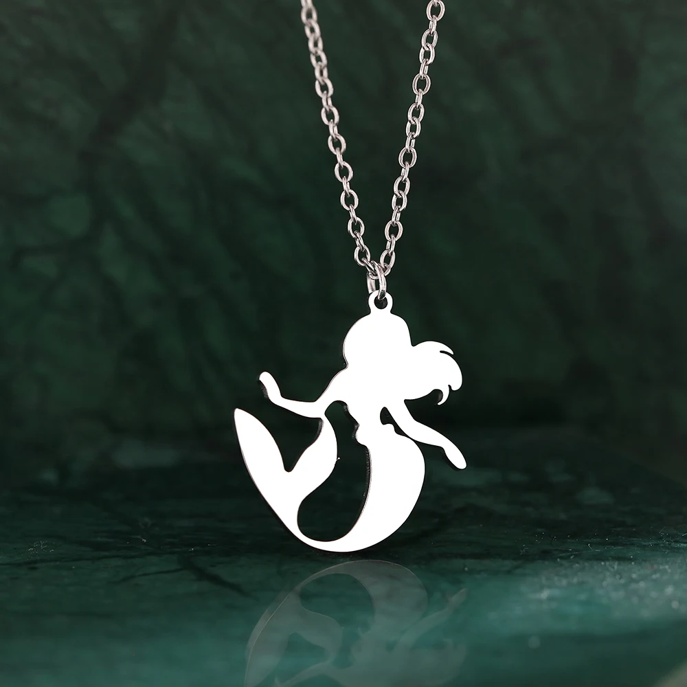 Stainless Steel Necklaces Cute Cartoon Fairy Tale Mermaid Pendant Children Girl Chain Fashion Necklace For Women Jewelry Teen