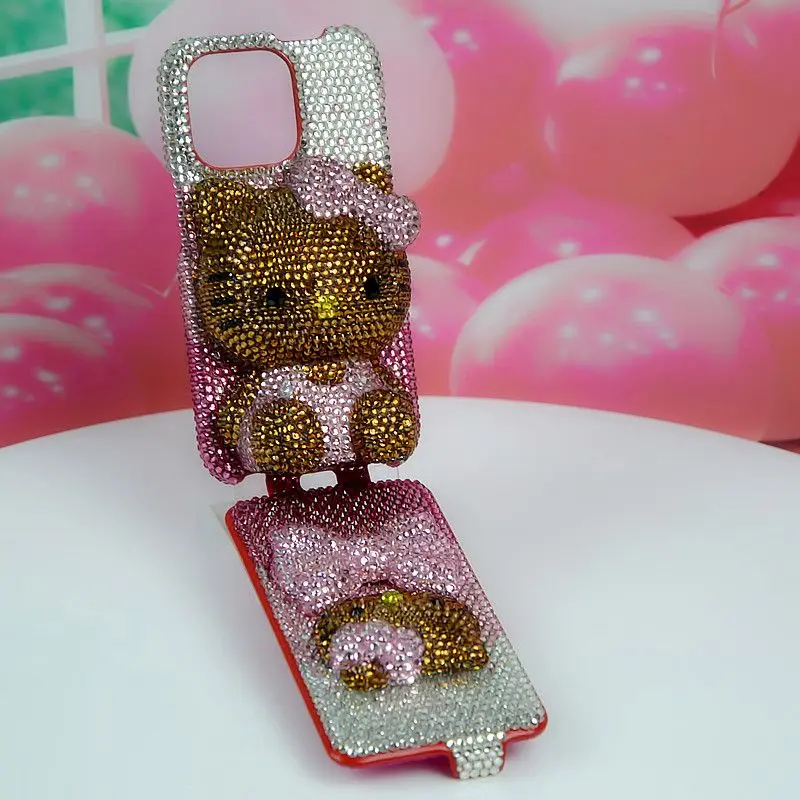 Custodia per telefono con strass Sanrio, Cover per telefono, seduta, Hello Kitty, iPhone 11, 12, 13, 14, 15 Pro Max, Xs Max, originale