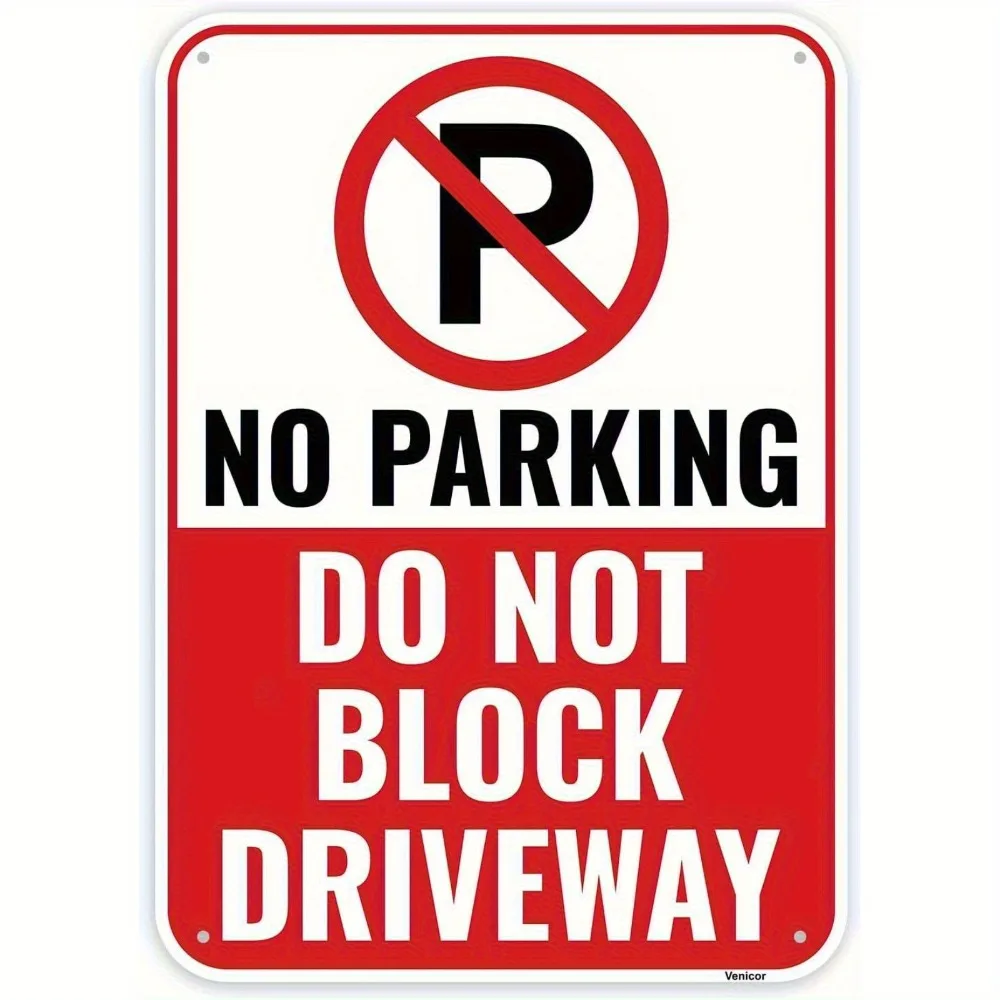 2D Flat Vintage Aluminum No Parking Do Not Block Driveway Sign Wall Hanging Home Decor Durable Outdoor Warning Sign Holiday Gift