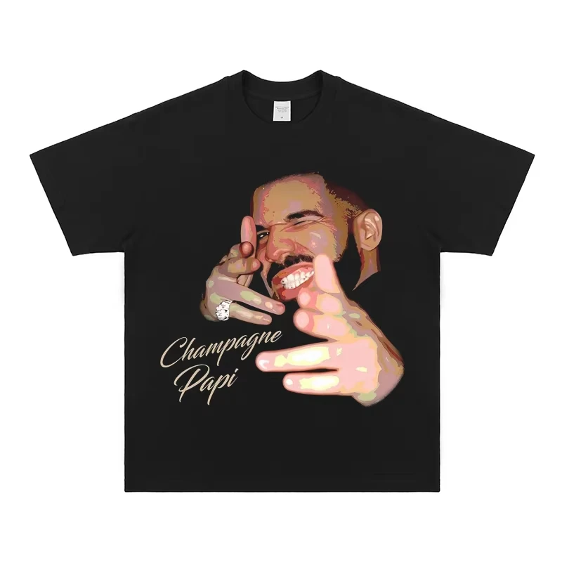 2025 Summer New Drake Vintage Tee Drake Vintage Neckline Rap American Men Women Fashion Casual Short Sleeve Streetwear Tee Tops