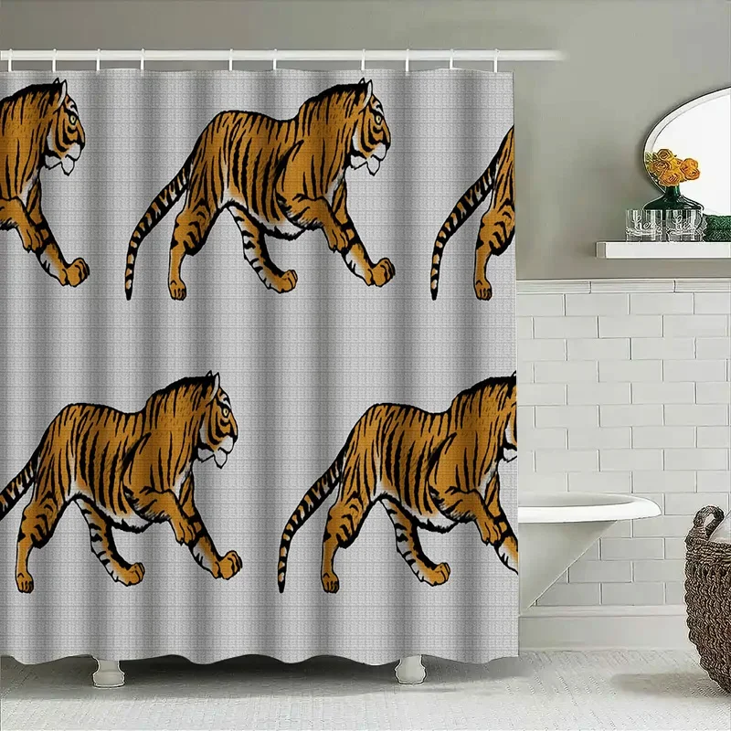 Duschvorhang mit Tier-Tiger-Print, Stoff, wasserdicht, Badezimmer-Dekor für Heimdekoration, gelbe weiße Streifen, Muster, Größe: 72 x 8 cm