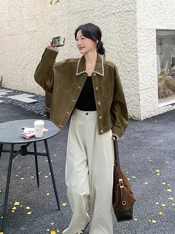 Faionable Retro Casual Jaet Women's ort Early Spring Autumn 2025 New Small Size Ele Versatile Top Ladieswear