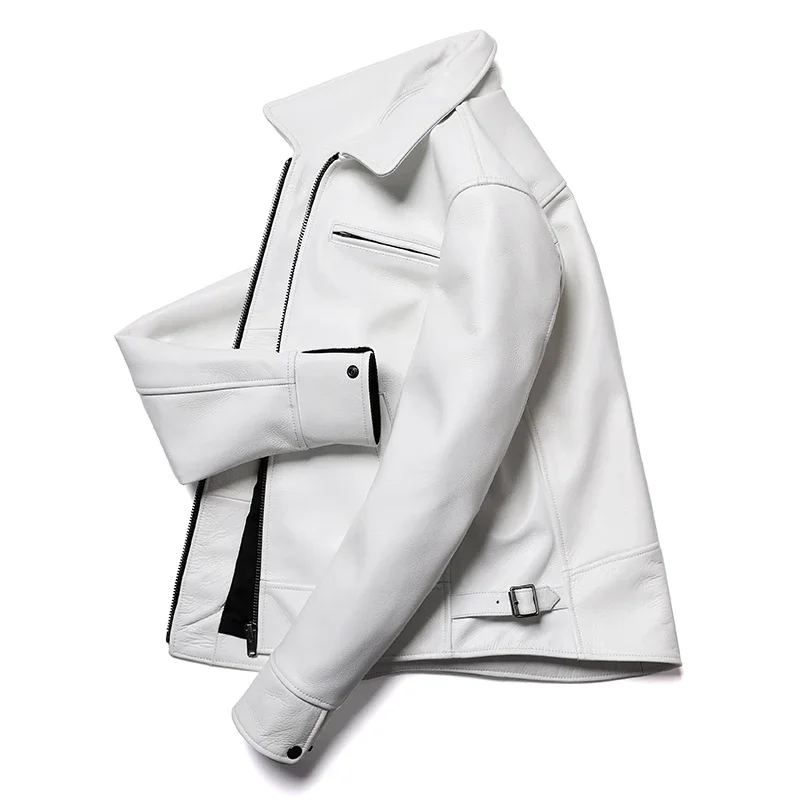 2025 New White Natural Cowhide Jacket Men\'s Genuine Leather Coat Slim Fit Fashion Clothing Swallowtail Business Jackets