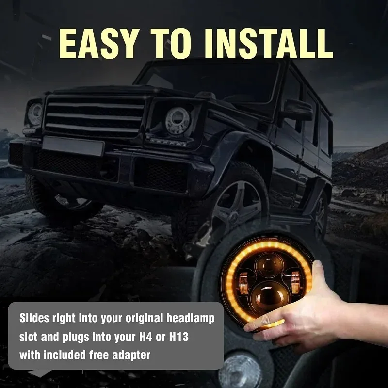 LED Headlight 7 Inch Round JEEP Wrangler RGB  Halo Angel Eyes Off Road H13 H4 LED Lamp 6000K Motorcycle Universal