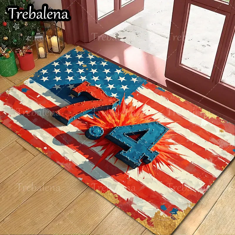 

1pc Welcome Door Mat Patriotic American Flag Welcome Mat with Bold Number Four Design