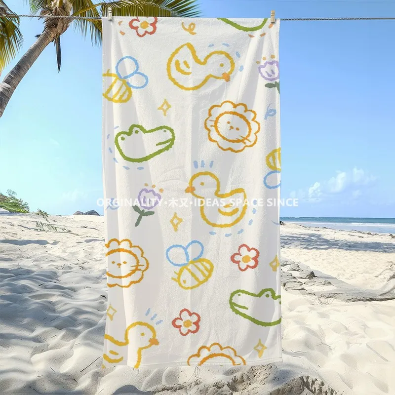 

Cartoon Animal Summer Beach Towel Patterned Sunscreen And Windproof Suitable For Swimming Pool Camping Travel