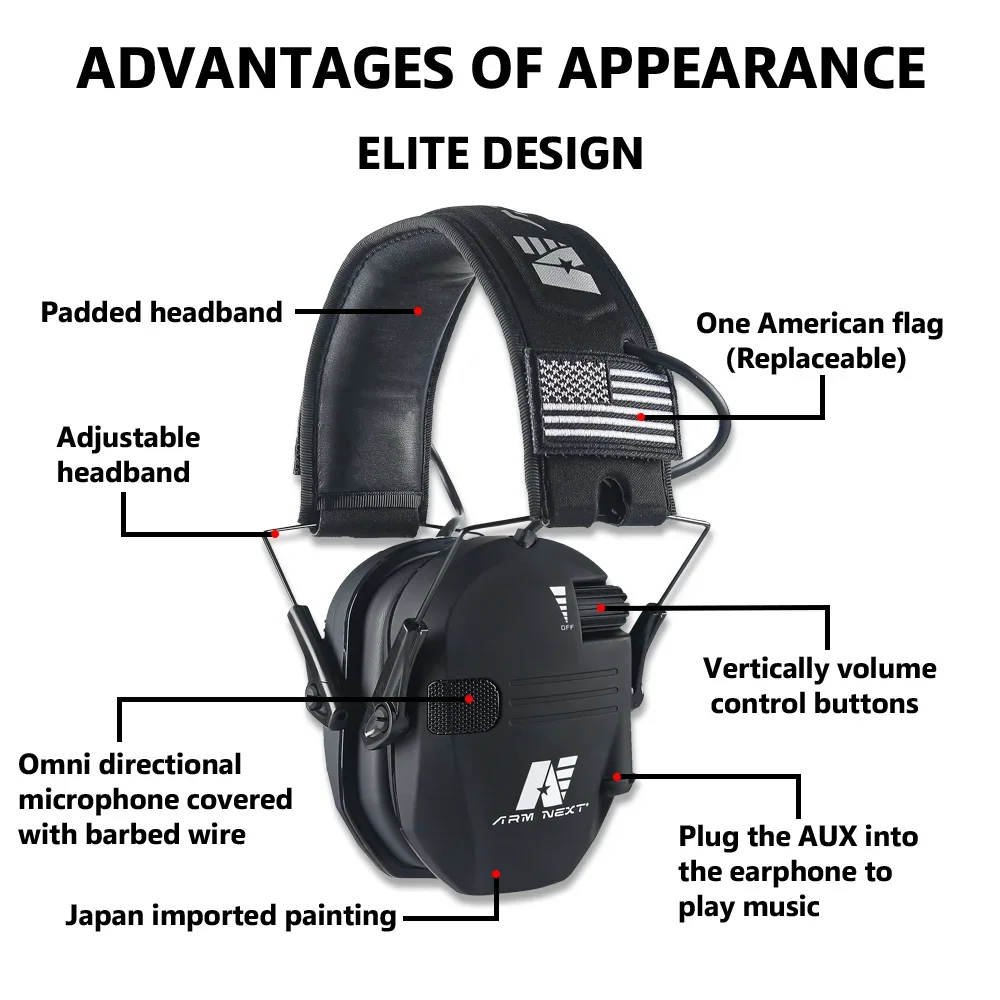 ARM NEXT Electronic Headphones for Shooting Anti-noise Hearing Protection Protector Hunting Noise Reduction Earmuffs NRR23db