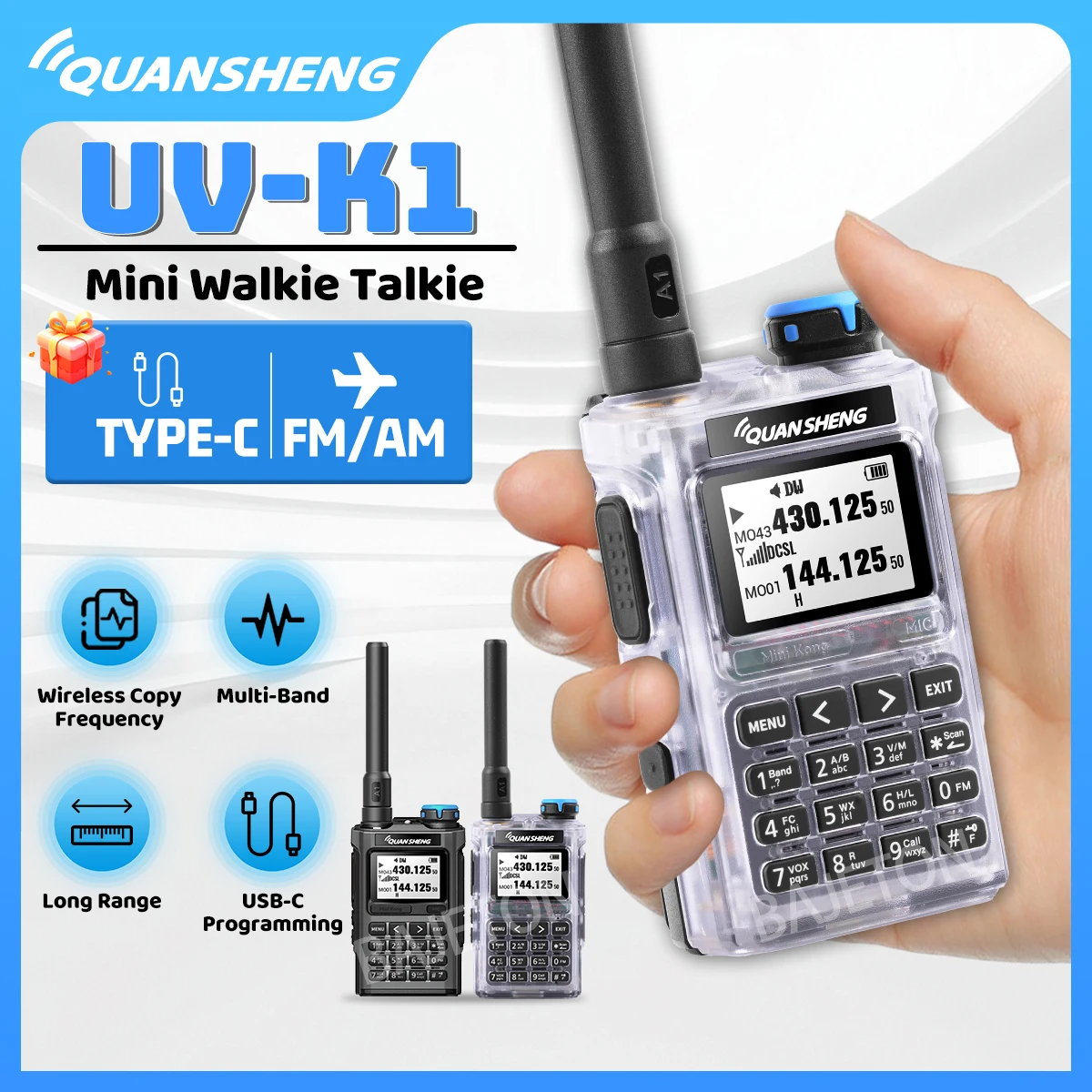 

Quansheng UV K1 Mini Walkie Talkie Long Range Portable Ham Communication Radio Transceiver with Flashlight for Hunting Camping