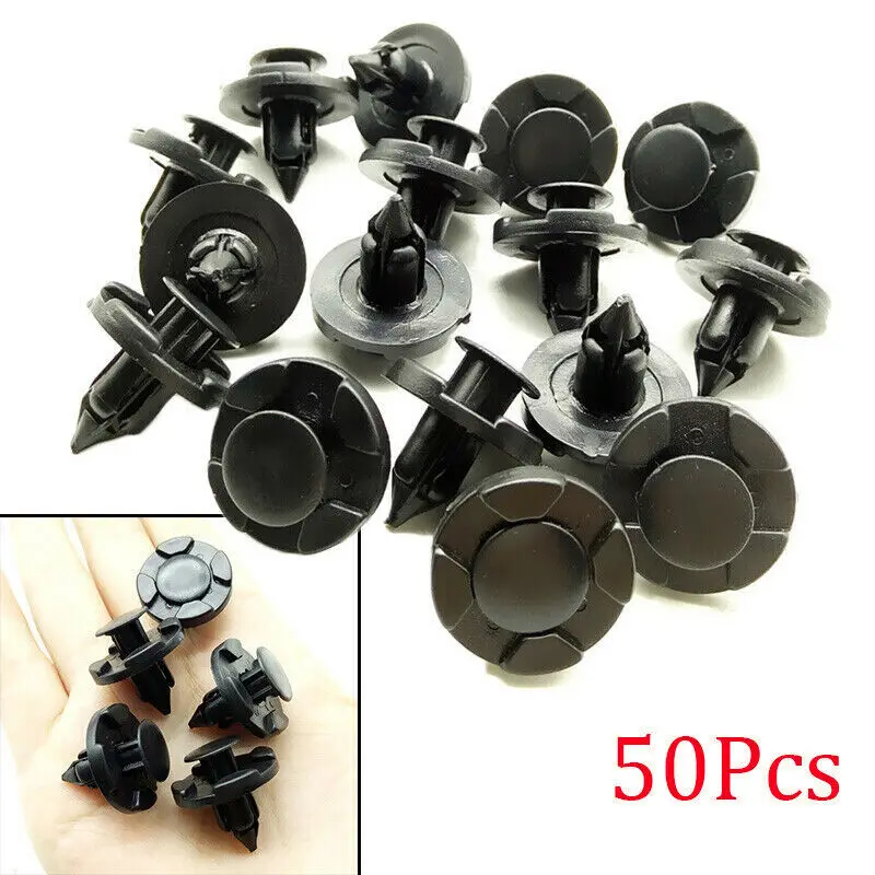 50Pcs 8mm Plastic Rivet Fasteners Car Bumper Fender Push Clips Auto Interior Trim Panel Retainer Kit