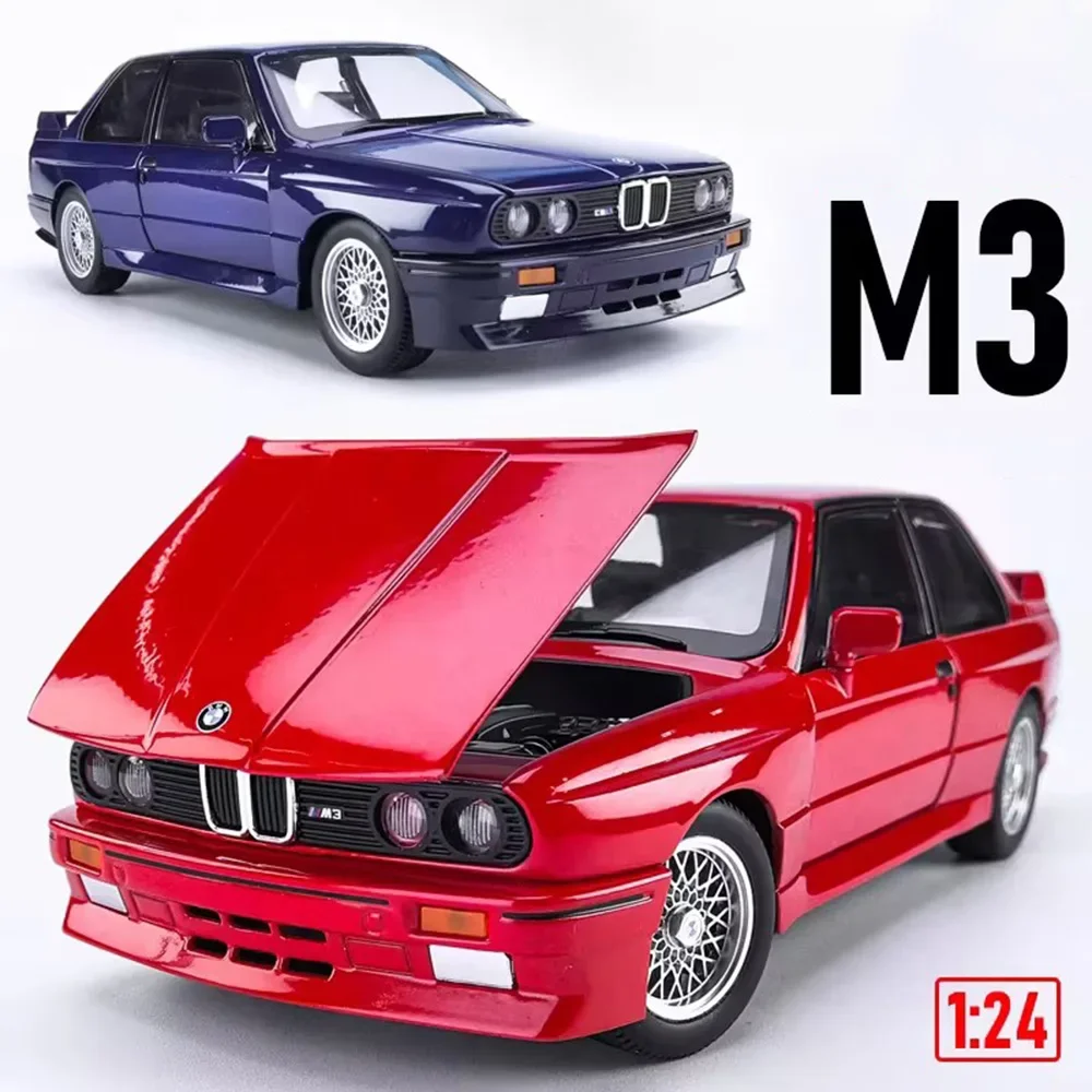 

1:24 BMW M3 Миниатюрная модель автомобиля из сплава, игрушки, литой под давлением металлический транспорт, звук, свет, откатная задняя крышка, 4-дверная открытая коллекция игрушек, подарки для мальчиков