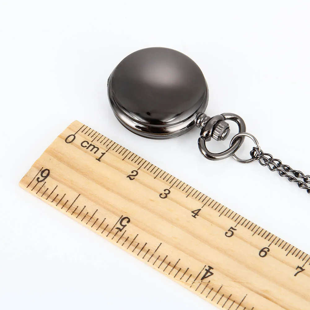 Vintage Round Black Smooth Surface Quartz Pocket Watch Fashion Unisex Clock Necklace Pendants Chain Watches Birthday Gifts